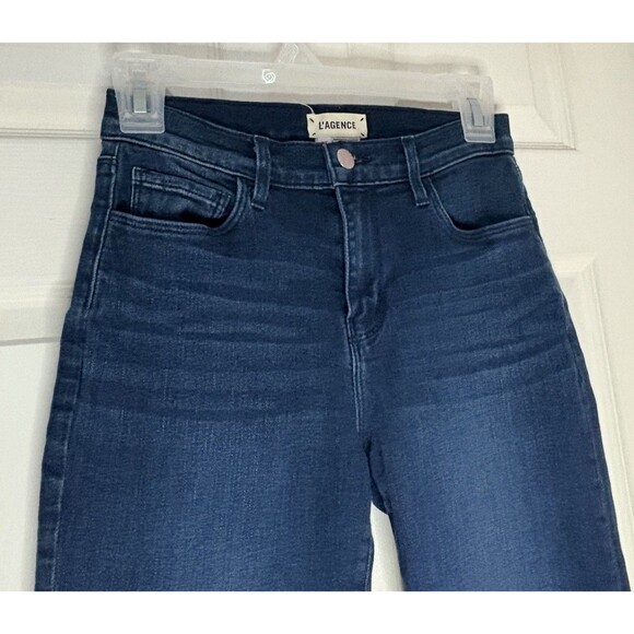 L'AGENCE Jeans Women Size 25 Raw Hem Stretchy Mid Rise Anchor Blue New - Picture 3 of 8